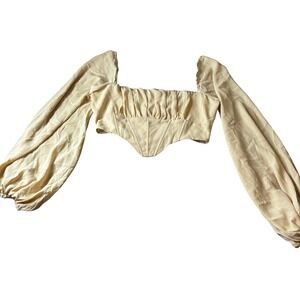 WINDSOR Corset Style Square Neck Ruched Long Sleeve Crop Top Cream Size M